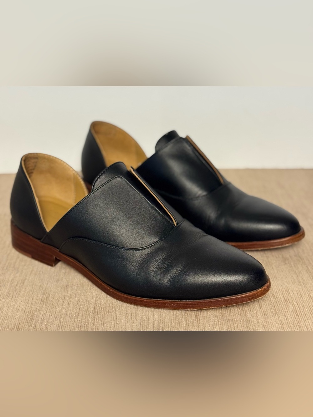 Nisolo Women’s Black Leather D’Orsay Oxford Loafers 9.5